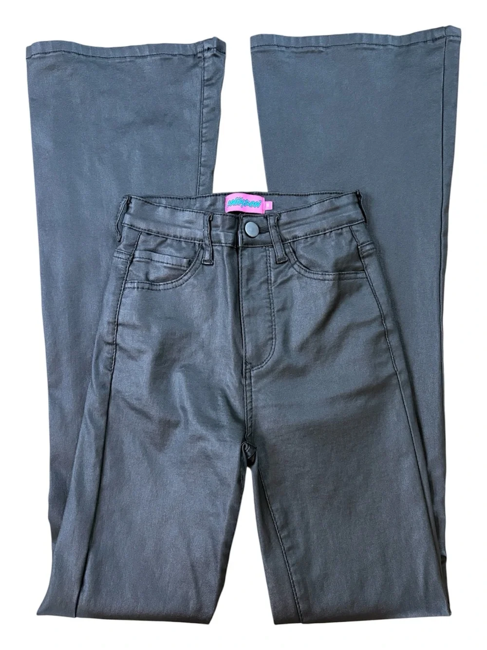 Edikted Luna Faux Leather Mid Rise Flare Black Jeans.  Size XS